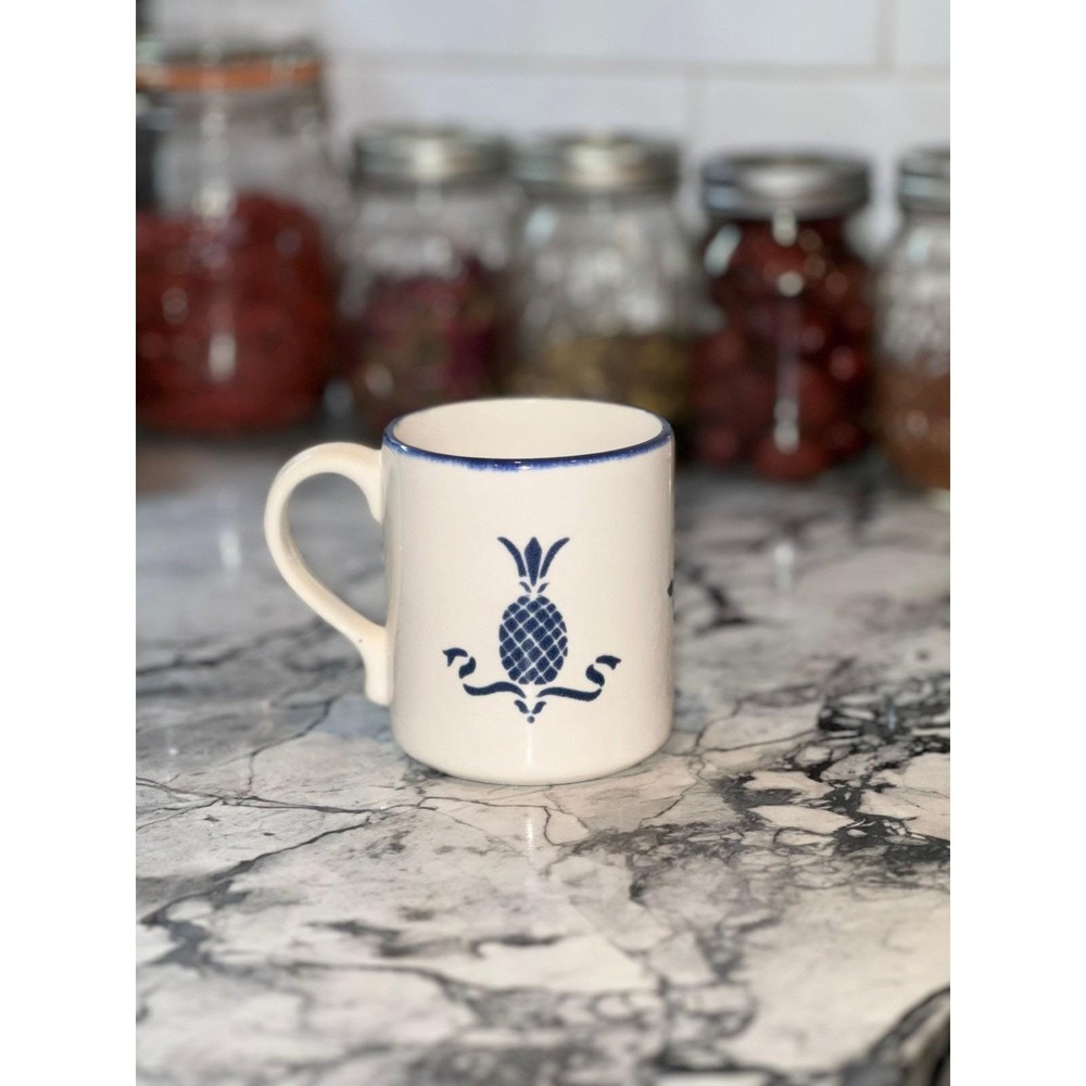 Pfaltzgraff Blue and White Pineapple Mug Vintage Stoneware Coffee Cup